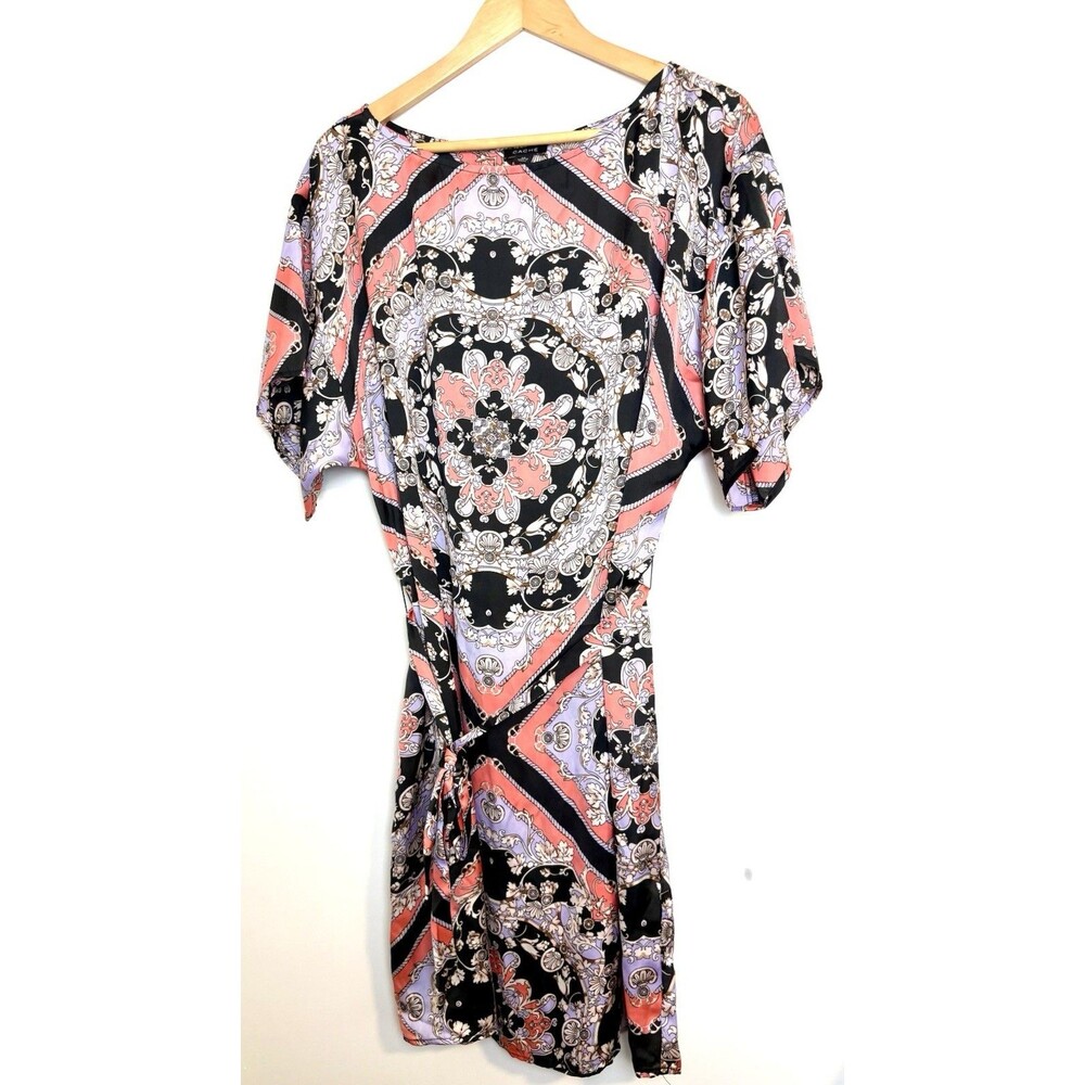 Caché Vintage Scarf Inspired Baroque Print Shift Belted Dress EUC Size M